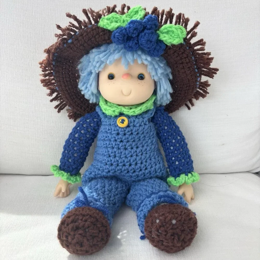 Vintage Doll Ice Cream Face Blueberry Muffin 80s Crochet Clothing Outfit 14”